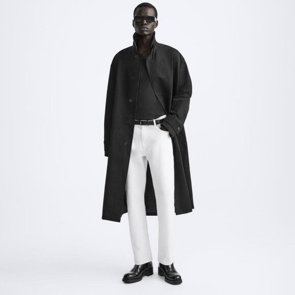 *SOLD* ZARA Men's 100% Cotton Black Trench Coat Size S Oversized Fit NEW! - Picture 1 of 9